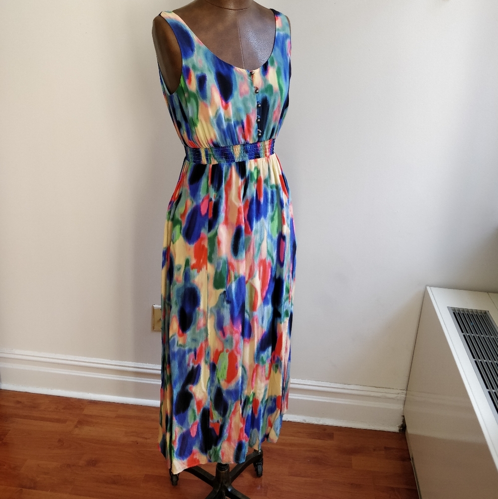 Anthropologie / Maeve Rainbow cinched maxi dress | size 4P